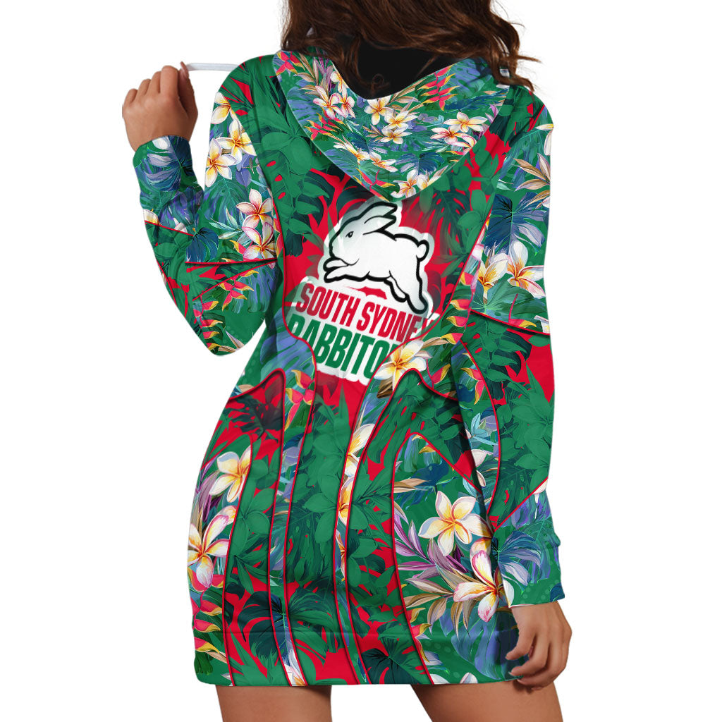 South Sydney Rabbitohs Hoodie Dress Tropical Hibiscus Floral Pattern With Green And Red Accents