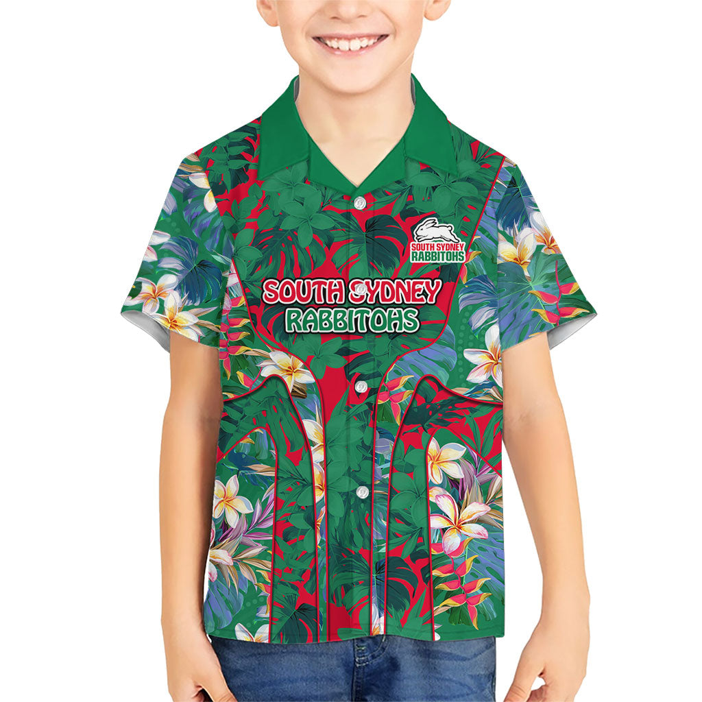 South Sydney Rabbitohs Kid Hawaiian Shirt Tropical Hibiscus Floral Pattern With Green And Red Accents