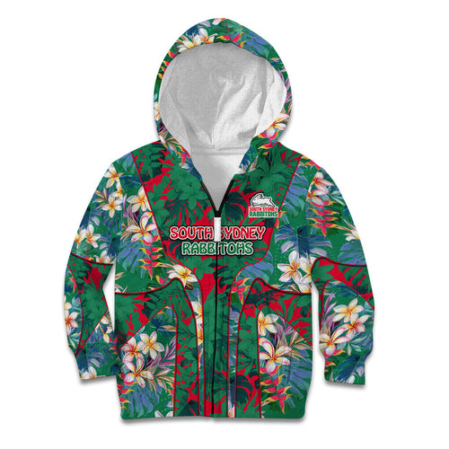 South Sydney Rabbitohs Kid Hoodie Tropical Hibiscus Floral Pattern With Green And Red Accents