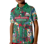 South Sydney Rabbitohs Kid Polo Shirt Tropical Hibiscus Floral Pattern With Green And Red Accents
