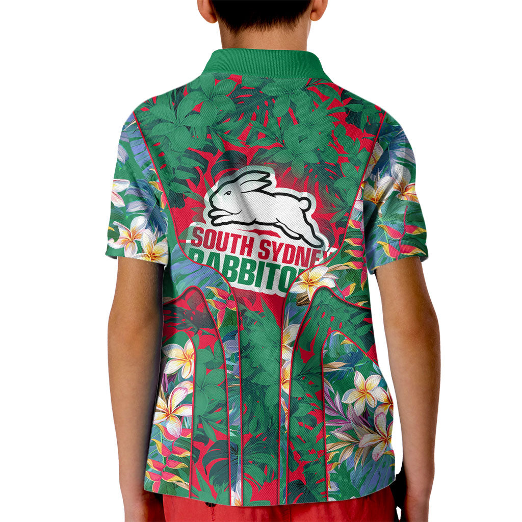 South Sydney Rabbitohs Kid Polo Shirt Tropical Hibiscus Floral Pattern With Green And Red Accents