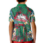 South Sydney Rabbitohs Kid Polo Shirt Tropical Hibiscus Floral Pattern With Green And Red Accents