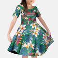 South Sydney Rabbitohs Kid Short Sleeve Dress Tropical Hibiscus Floral Pattern With Green And Red Accents