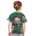 South Sydney Rabbitohs Kid T Shirt Tropical Hibiscus Floral Pattern With Green And Red Accents