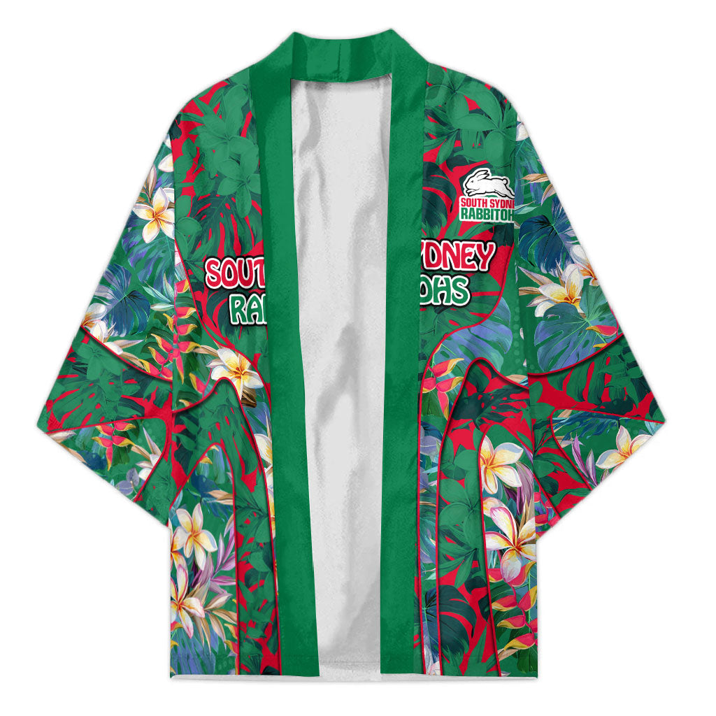 South Sydney Rabbitohs Kimono Tropical Hibiscus Floral Pattern With Green And Red Accents