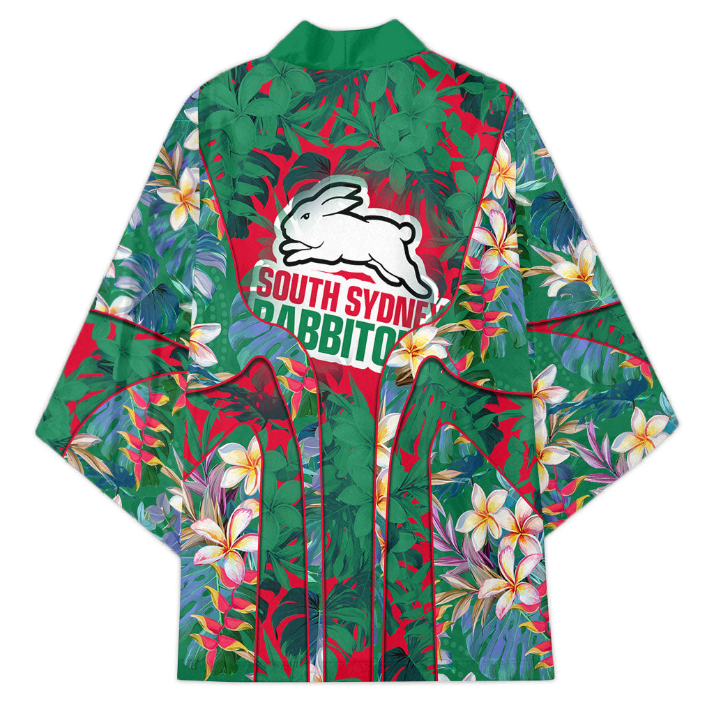 South Sydney Rabbitohs Kimono Tropical Hibiscus Floral Pattern With Green And Red Accents