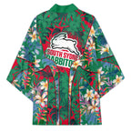 South Sydney Rabbitohs Kimono Tropical Hibiscus Floral Pattern With Green And Red Accents