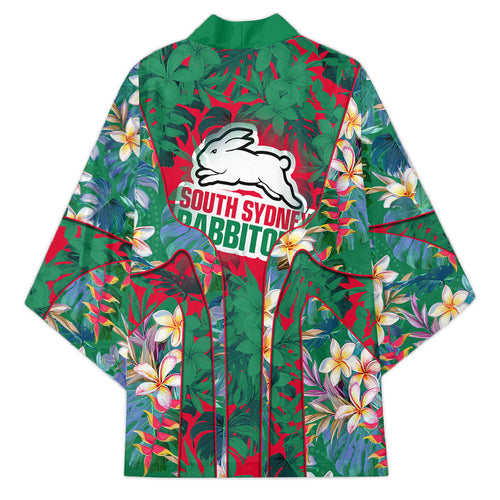 South Sydney Rabbitohs Kimono Tropical Hibiscus Floral Pattern With Green And Red Accents