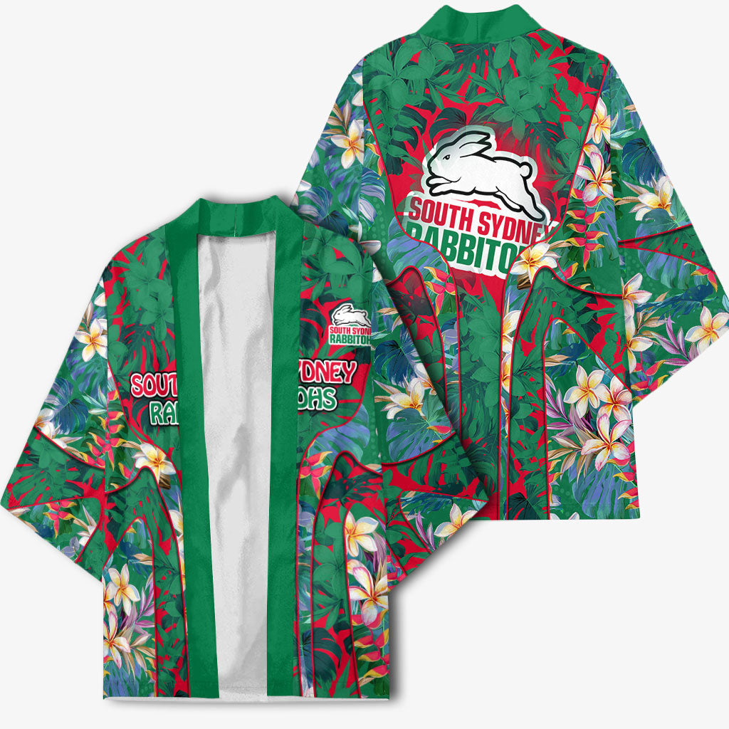 South Sydney Rabbitohs Kimono Tropical Hibiscus Floral Pattern With Green And Red Accents