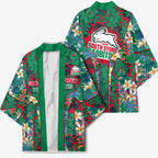 South Sydney Rabbitohs Kimono Tropical Hibiscus Floral Pattern With Green And Red Accents