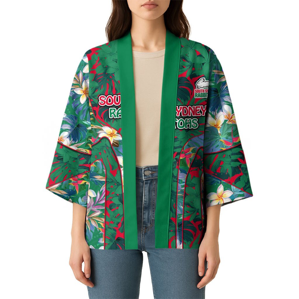 South Sydney Rabbitohs Kimono Tropical Hibiscus Floral Pattern With Green And Red Accents