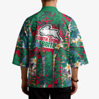South Sydney Rabbitohs Kimono Tropical Hibiscus Floral Pattern With Green And Red Accents