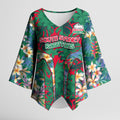 South Sydney Rabbitohs Kimono Sleeve Blouse Tropical Hibiscus Floral Pattern With Green And Red Accents