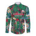 South Sydney Rabbitohs Long Sleeve Button Shirt Tropical Hibiscus Floral Pattern With Green And Red Accents