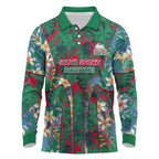 South Sydney Rabbitohs Long Sleeve Polo Shirt Tropical Hibiscus Floral Pattern With Green And Red Accents