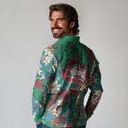South Sydney Rabbitohs Long Sleeve Polo Shirt Tropical Hibiscus Floral Pattern With Green And Red Accents