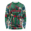 South Sydney Rabbitohs Long Sleeve Shirt Tropical Hibiscus Floral Pattern With Green And Red Accents