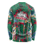 South Sydney Rabbitohs Long Sleeve Shirt Tropical Hibiscus Floral Pattern With Green And Red Accents