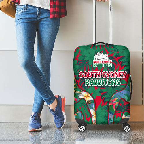 South Sydney Rabbitohs Luggage Cover Tropical Hibiscus Floral Pattern With Green And Red Accents