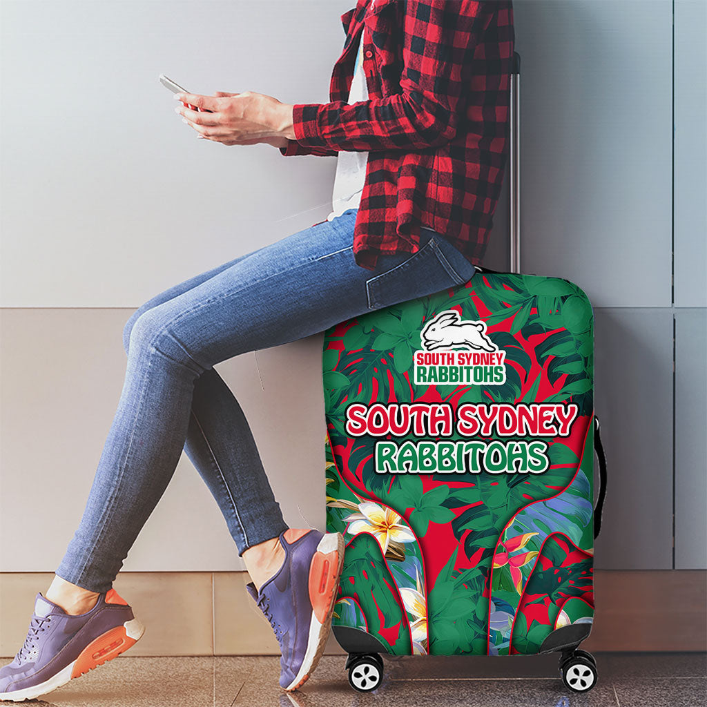 South Sydney Rabbitohs Luggage Cover Tropical Hibiscus Floral Pattern With Green And Red Accents