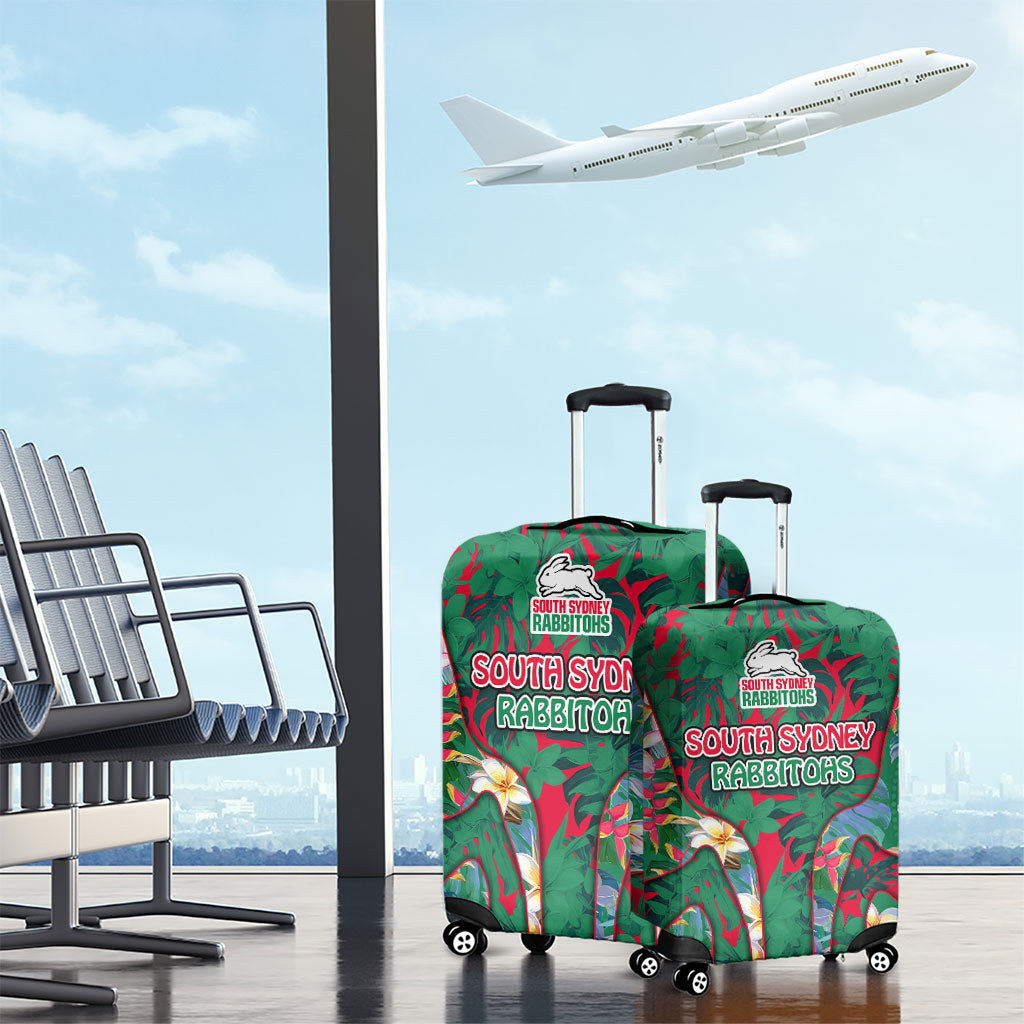 South Sydney Rabbitohs Luggage Cover Tropical Hibiscus Floral Pattern With Green And Red Accents