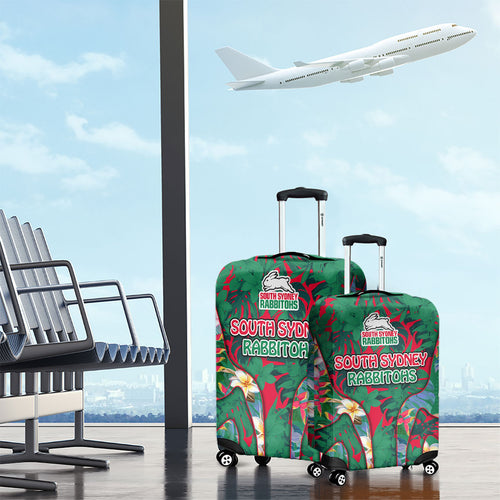 South Sydney Rabbitohs Luggage Cover Tropical Hibiscus Floral Pattern With Green And Red Accents