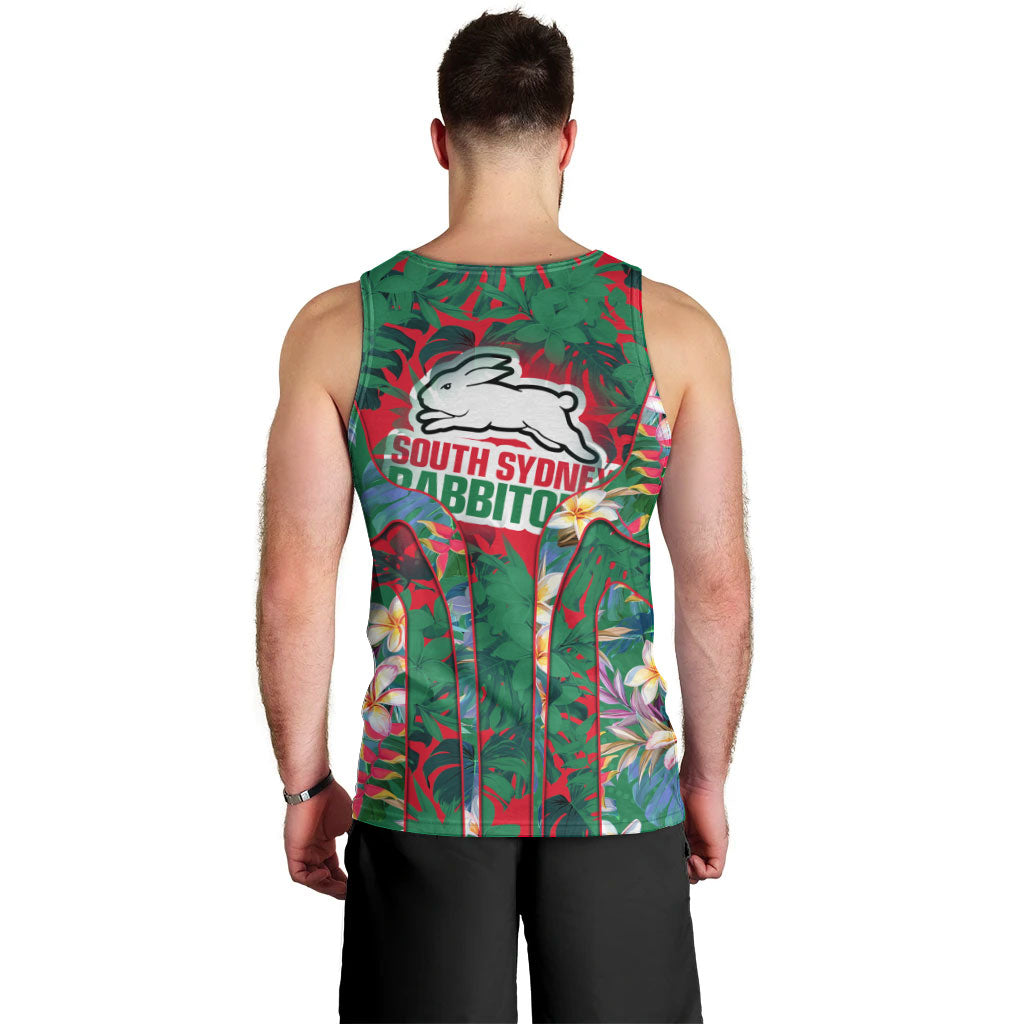 South Sydney Rabbitohs Men Tank Top Tropical Hibiscus Floral Pattern With Green And Red Accents