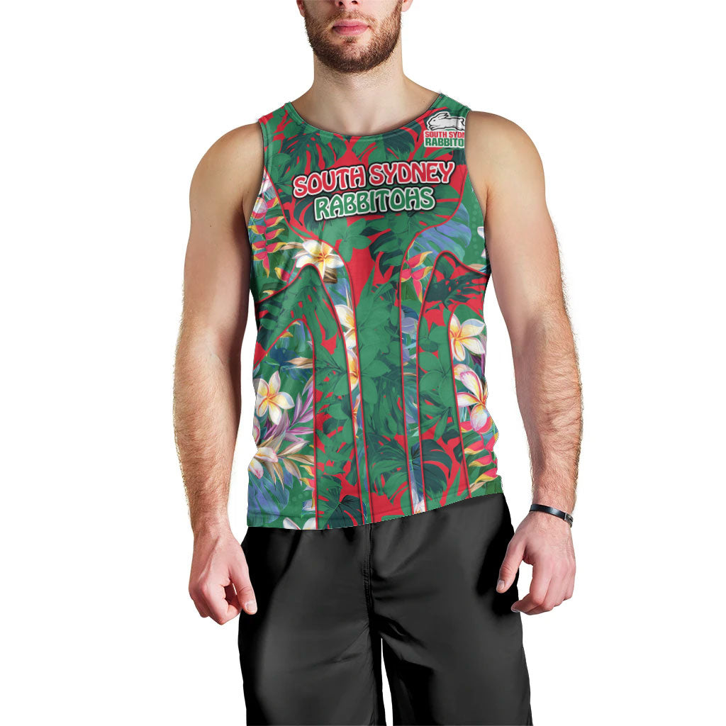 South Sydney Rabbitohs Men Tank Top Tropical Hibiscus Floral Pattern With Green And Red Accents