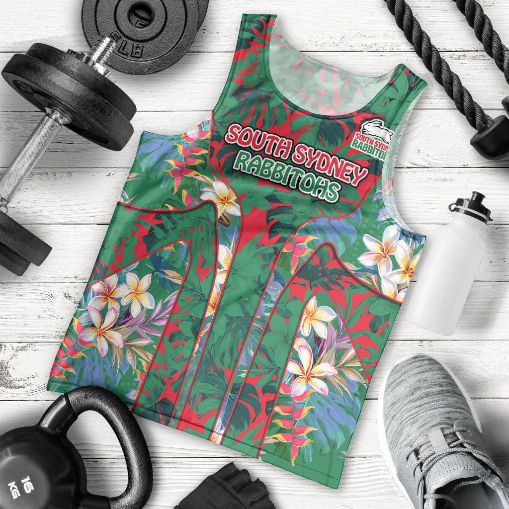 South Sydney Rabbitohs Men Tank Top Tropical Hibiscus Floral Pattern With Green And Red Accents