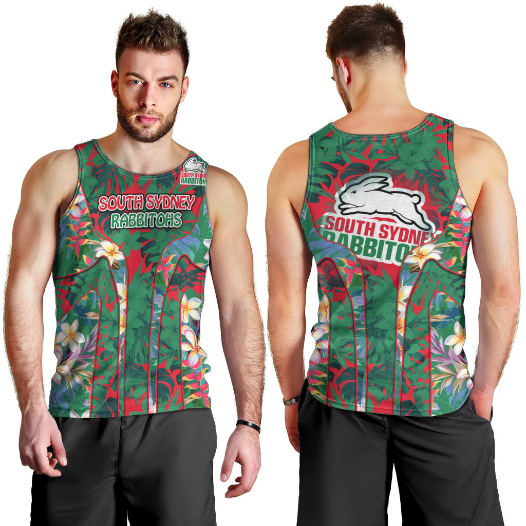 South Sydney Rabbitohs Men Tank Top Tropical Hibiscus Floral Pattern With Green And Red Accents