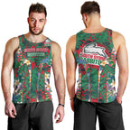 South Sydney Rabbitohs Men Tank Top Tropical Hibiscus Floral Pattern With Green And Red Accents
