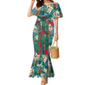South Sydney Rabbitohs Mermaid Dress Tropical Hibiscus Floral Pattern With Green And Red Accents