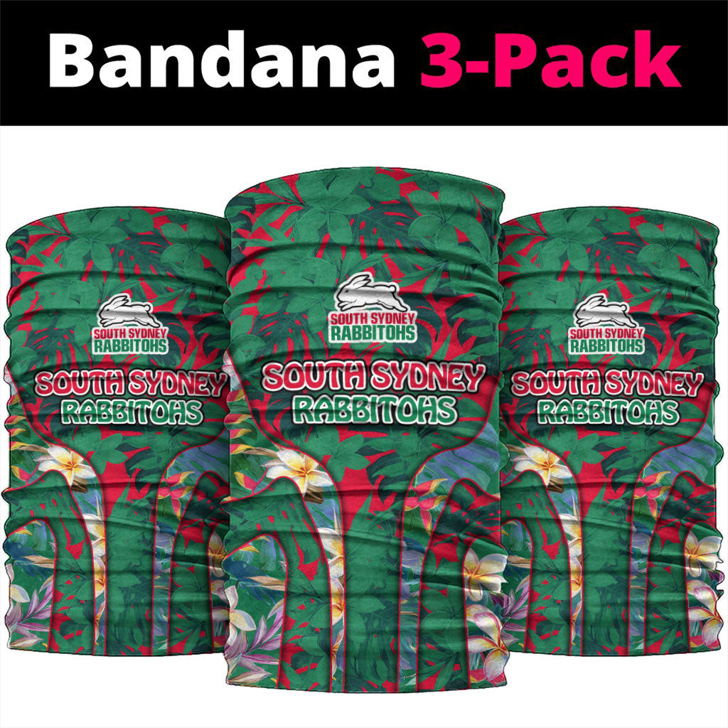 South Sydney Rabbitohs Neck Gaiter Tropical Hibiscus Floral Pattern With Green And Red Accents
