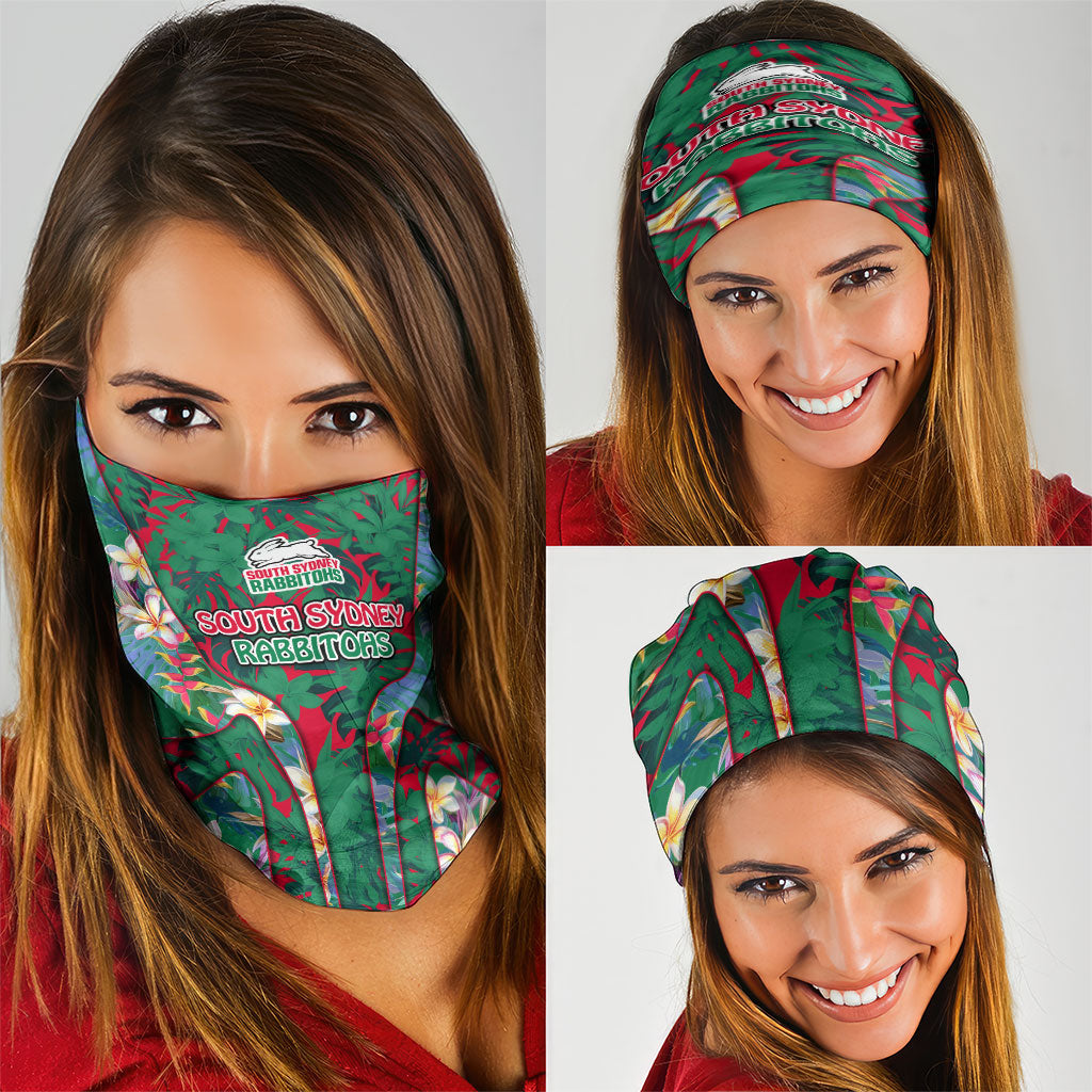 South Sydney Rabbitohs Neck Gaiter Tropical Hibiscus Floral Pattern With Green And Red Accents