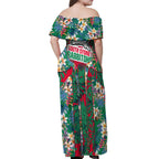 South Sydney Rabbitohs Off Shoulder Maxi Dress Tropical Hibiscus Floral Pattern With Green And Red Accents