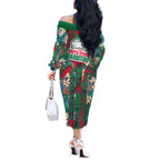 South Sydney Rabbitohs Off The Shoulder Long Sleeve Dress Tropical Hibiscus Floral Pattern With Green And Red Accents
