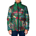 South Sydney Rabbitohs Padded Jacket Tropical Hibiscus Floral Pattern With Green And Red Accents