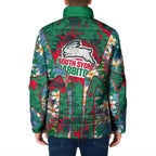 South Sydney Rabbitohs Padded Jacket Tropical Hibiscus Floral Pattern With Green And Red Accents