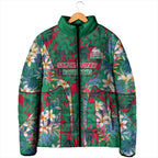 South Sydney Rabbitohs Padded Jacket Tropical Hibiscus Floral Pattern With Green And Red Accents
