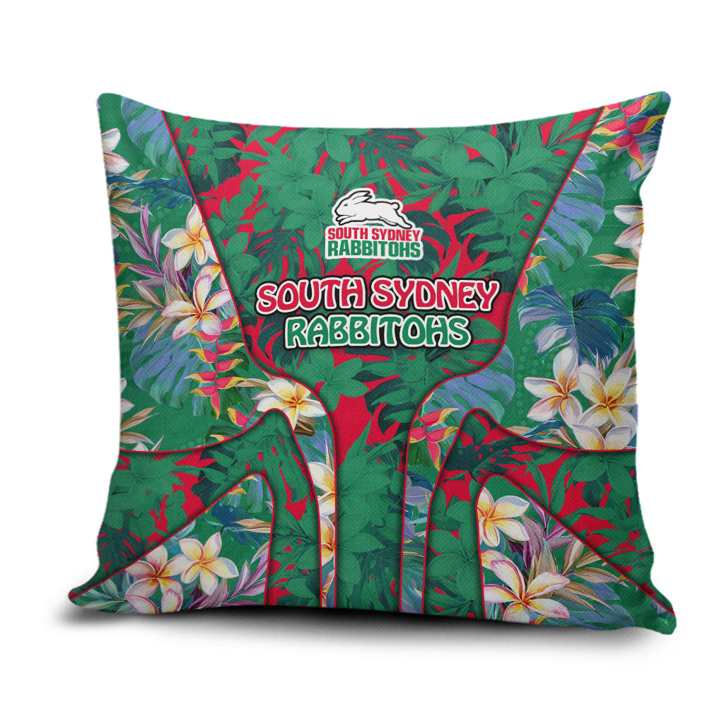 South Sydney Rabbitohs Pillow Cover Tropical Hibiscus Floral Pattern With Green And Red Accents