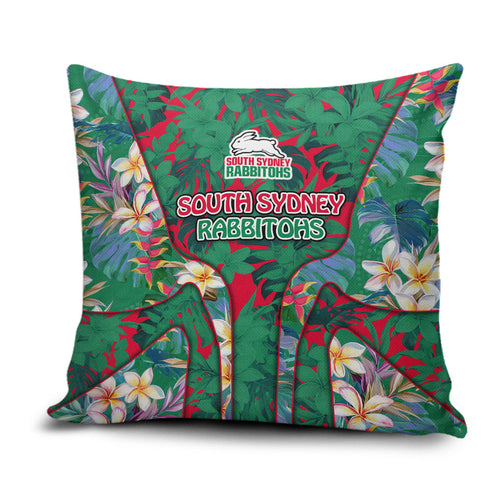 South Sydney Rabbitohs Pillow Cover Tropical Hibiscus Floral Pattern With Green And Red Accents