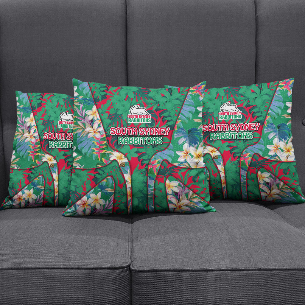 South Sydney Rabbitohs Pillow Cover Tropical Hibiscus Floral Pattern With Green And Red Accents