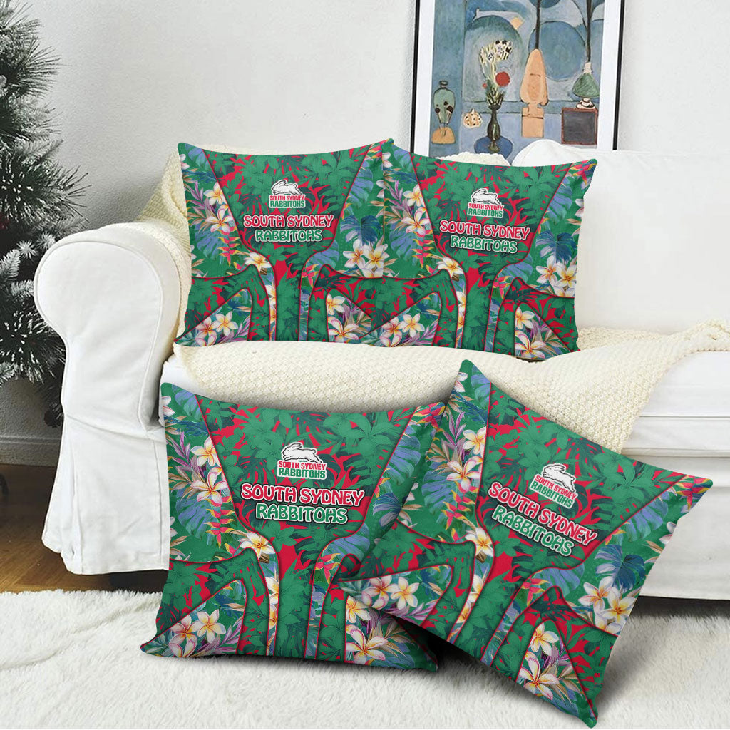 South Sydney Rabbitohs Pillow Cover Tropical Hibiscus Floral Pattern With Green And Red Accents