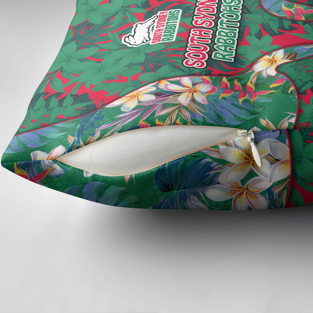 South Sydney Rabbitohs Pillow Cover Tropical Hibiscus Floral Pattern With Green And Red Accents