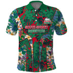 South Sydney Rabbitohs Polo Shirt Tropical Hibiscus Floral Pattern With Green And Red Accents