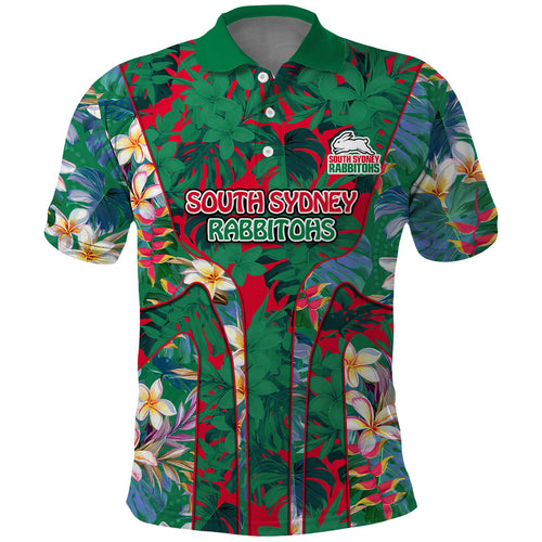 South Sydney Rabbitohs Polo Shirt Tropical Hibiscus Floral Pattern With Green And Red Accents