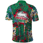 South Sydney Rabbitohs Polo Shirt Tropical Hibiscus Floral Pattern With Green And Red Accents