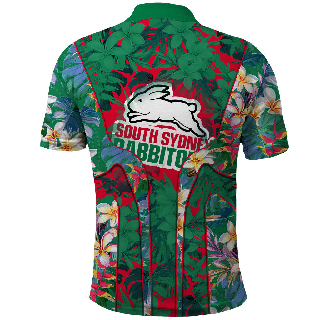 South Sydney Rabbitohs Polo Shirt Tropical Hibiscus Floral Pattern With Green And Red Accents