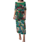 South Sydney Rabbitohs Puletasi Tropical Hibiscus Floral Pattern With Green And Red Accents