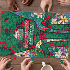 South Sydney Rabbitohs Puzzle Tropical Hibiscus Floral Pattern With Green And Red Accents